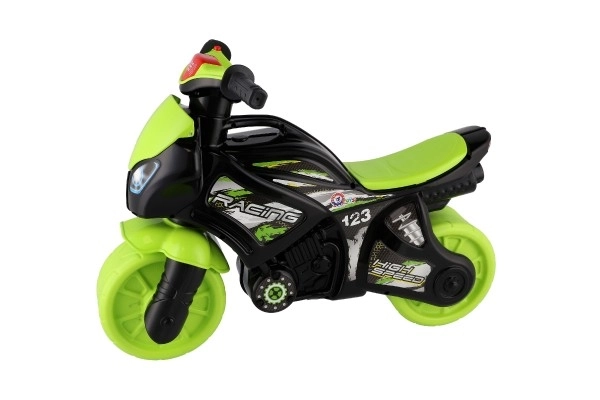 Odrážedlo motorbike zeleno-crno plast na baterije s osvjetljenjem i zvukom u vrećici 36x53x74cm