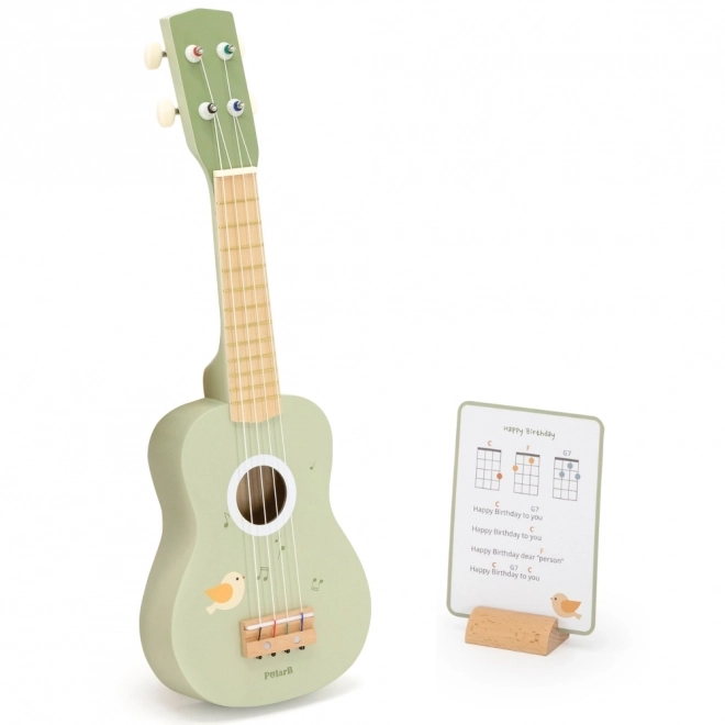 Drveno ukulele za djecu zeleno s notama