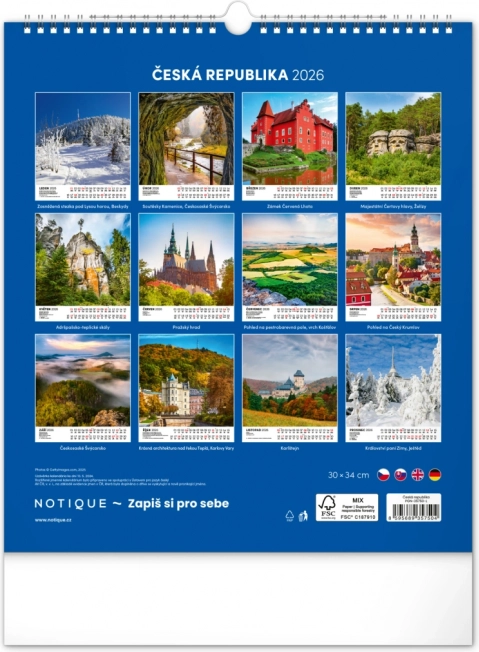 Zidni kalendar Češka republika 2026