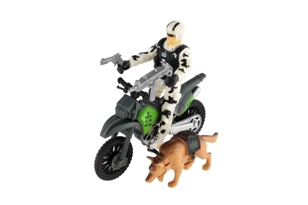 Vojni set plastična motor, vojnik, pas s dodacima u kutiji 23x14x4cm