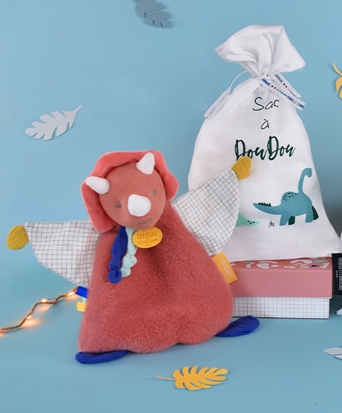 Doudou poklon set - igračka s držačem za dudu dinosaurus ružičasti
