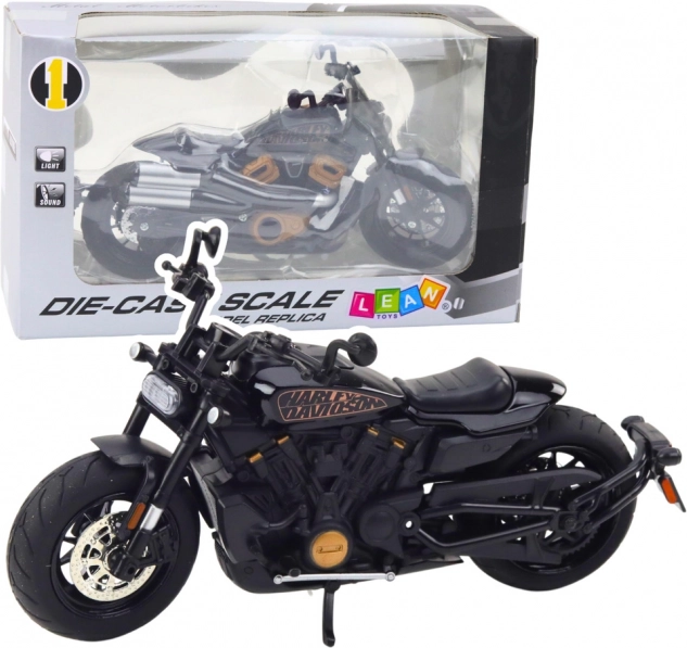 metalni model chopper motocikla 1:12, crni sa zlatnim detaljima sa svjetlima i zvukovima