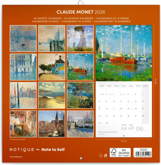 Zidni kalendar Claude Monet 2026, 30 x 30 cm