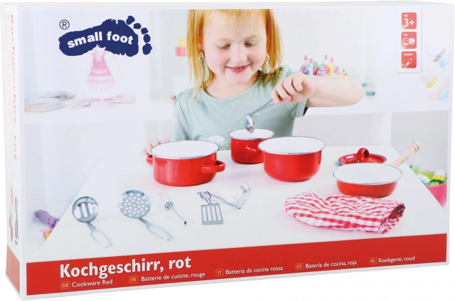 Dječji set crvenog metalnog posuđa Small Foot