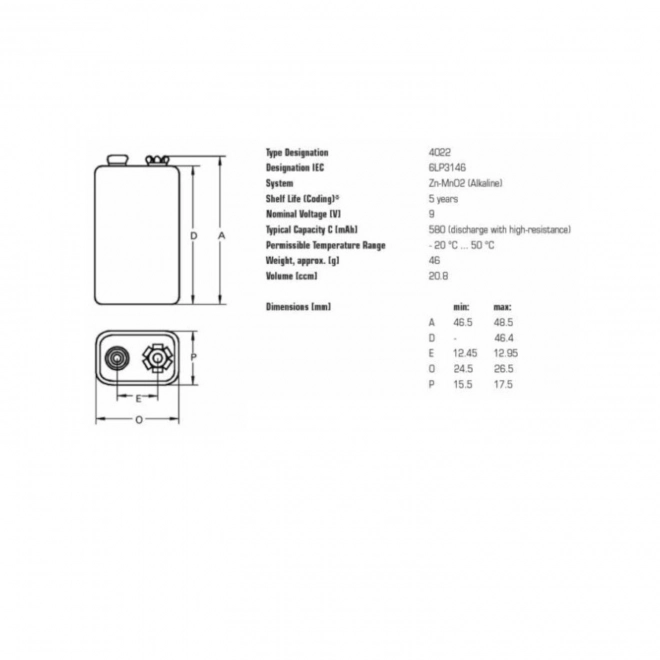 9V alkalijska baterija Varta Industrial Pro 6LR61 - 1 komad