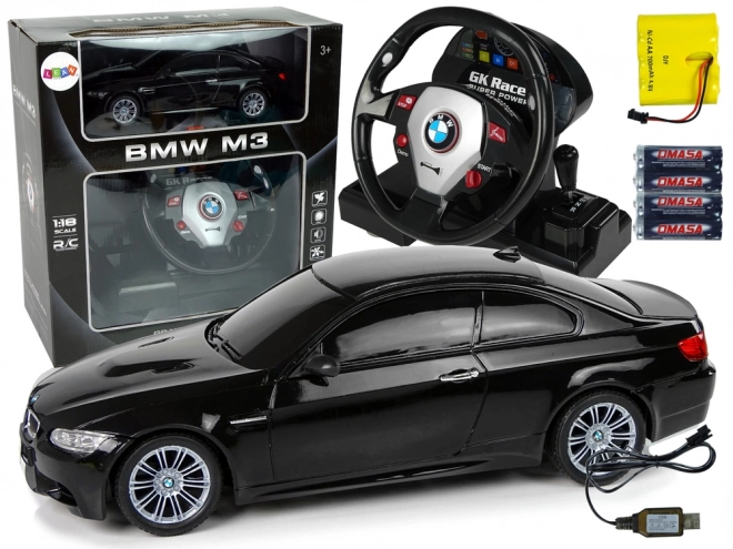 BMW M3 daljinski upravljani auto crni 2.4G upravljanje volanom 1:18 zvučna svjetla