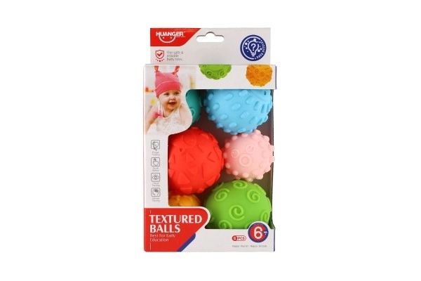 Set loptica 6 kom s teksturom gumenih 6-8cm u kutiji 15x24x8cm 6m+
