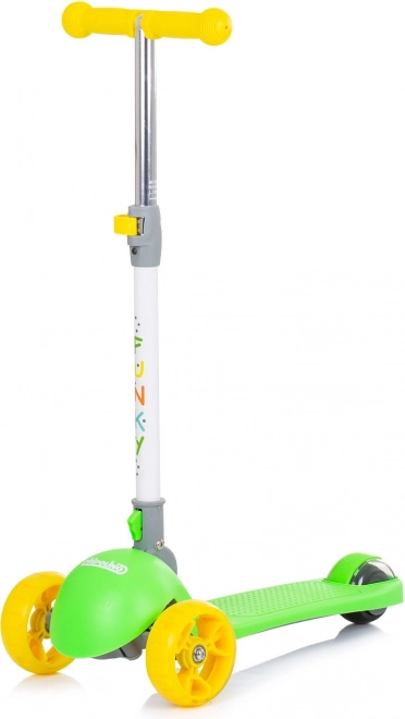 dječji romobil CHIPOLINO Funky sa svjetlećim kotačima, zeleno‑žuti