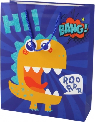 papirnata poklon-vrećica plava s dinosaurom 32 × 26 × 10 cm