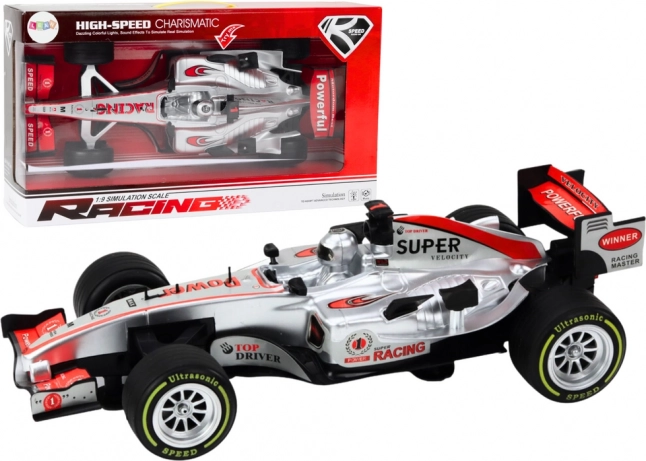 Trkaći sportski automobil s pogonom 1:9, srebrni, svjetla i zvukovi