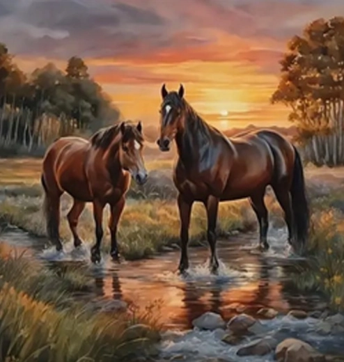 Dijamantno slikanje Konji u rijeci 30x40 cm
