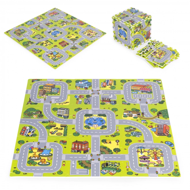 Velika pjenasta prostirka EVA za djecu Grad 90,5x90,5 cm 21 kom ECOTOYS