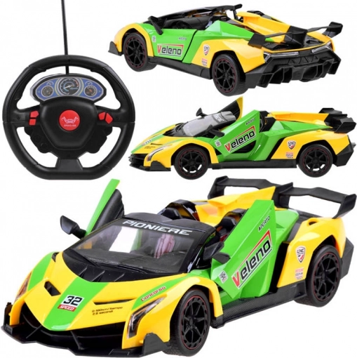 RC sportski automobil s vratima na otvaranje i upravljačem s volanom – Žuta