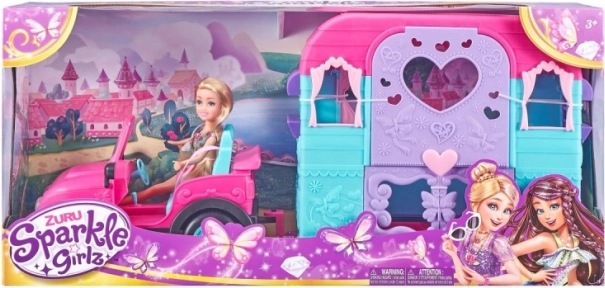 Lutka SPARKLE GIRLZ s džipom i kamp-prikolicom 26,5 cm