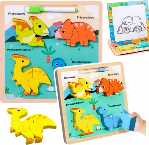 Drvena edukativna slagalica Dinosauri s pločom za crtanje