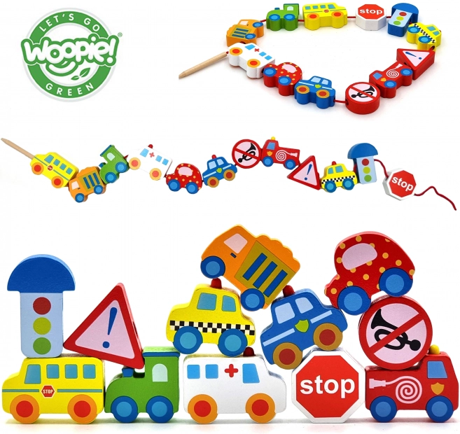 Woopie Green drvene nizanljive perle vozila 13 kom
