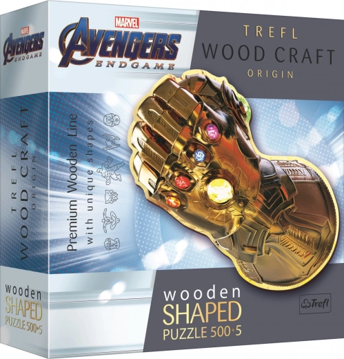 Drvene obostrane puzzle TREFL Wood Craft Origin Marvel: Rukavica beskonačnosti – 505 dijelova