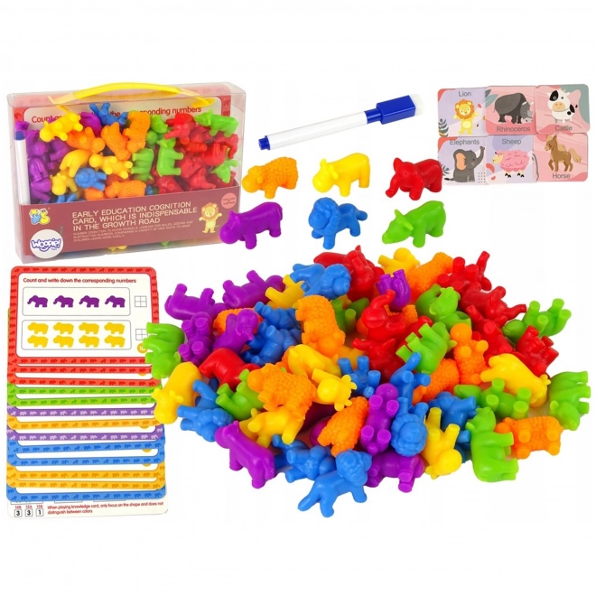 Obrazovni set Montessori Brojanje Šarena Životinje 83 kom