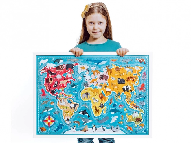 Puzzle 60 dijelova Puzzlove - Karta svijeta Životinje