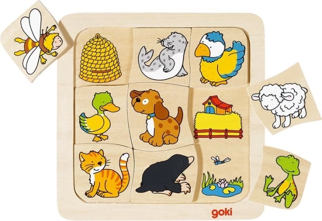 GOKI drvene umetajuće puzzle Tko gdje živi?, 9 dijelova