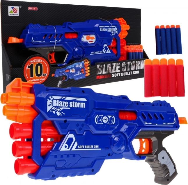 Dječji blaster BLAZE STORM sa 6 cijevi i 10 pjenastih metaka, ručni