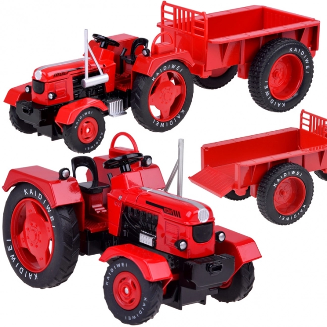 Crveni metalni traktor s gumenim kotačima 1:18