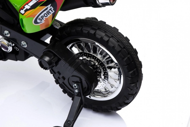 Dječji električni cross motor na akumulator – zelena, s pomoćnim kotačima i LED svjetlima