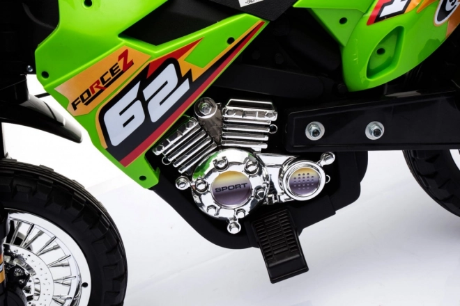 Dječji električni cross motor na akumulator – zelena, s pomoćnim kotačima i LED svjetlima