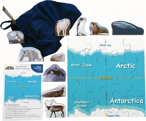 Just Jigsaws polarne regije i njihove životinje – drvene puzzle, 16 dijelova i 10 životinja