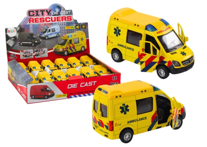 Model ambulante 1:32 s vratima na otvaranje i svjetlosnim i zvučnim efektima - žuta