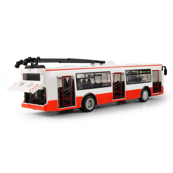 Trolejbus češki govoreći plastika 29cm crveni slobodan pogon na bat. sa svjetlom i zvukom u pak. 33x11x10cm