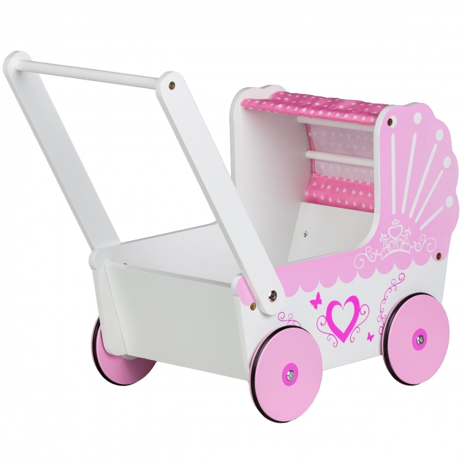EcoToys Drveni dječji kolica za lutke Pink Heart