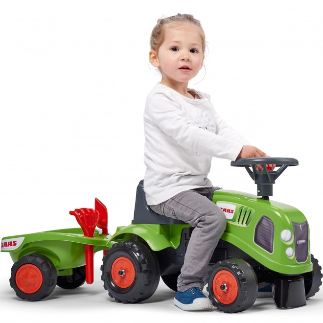 Guralica traktor Claas zelene boje s volanom i prikolicom