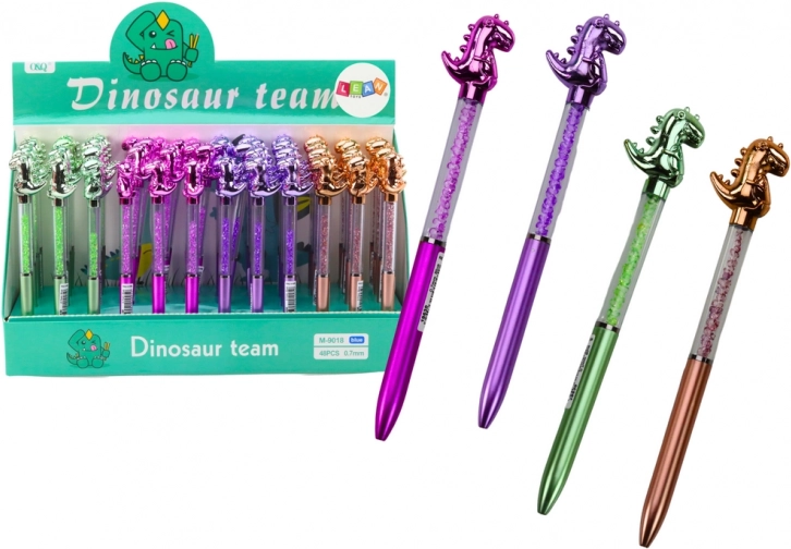 Kugličasta olovka s dinosaurom, sjajne perlice, plava tinta 0,7 mm, mix boja