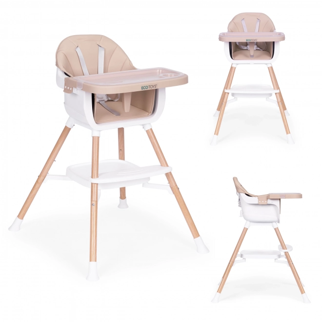 Dječja stolica za hranjenje 2u1 bež Eco Toys