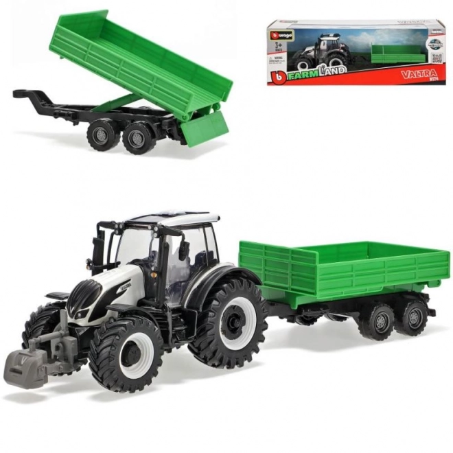 Bburago Farma 10cm Traktor s prikolicom - Valtra N174 - Nagibna prikolica