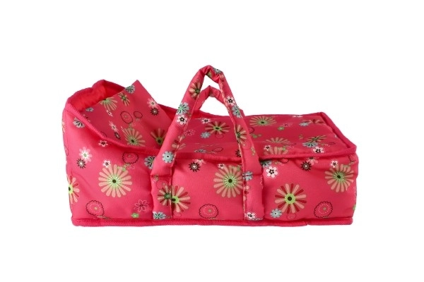 Tkaninska prijenosna nosiljka za lutke Pink Floral 21x40x18 cm