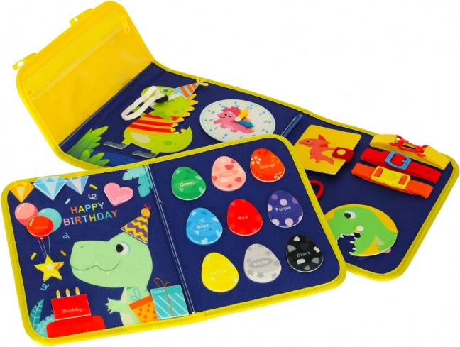 Montessori senzorička manipulativna ploča s motivom dinosaura plava