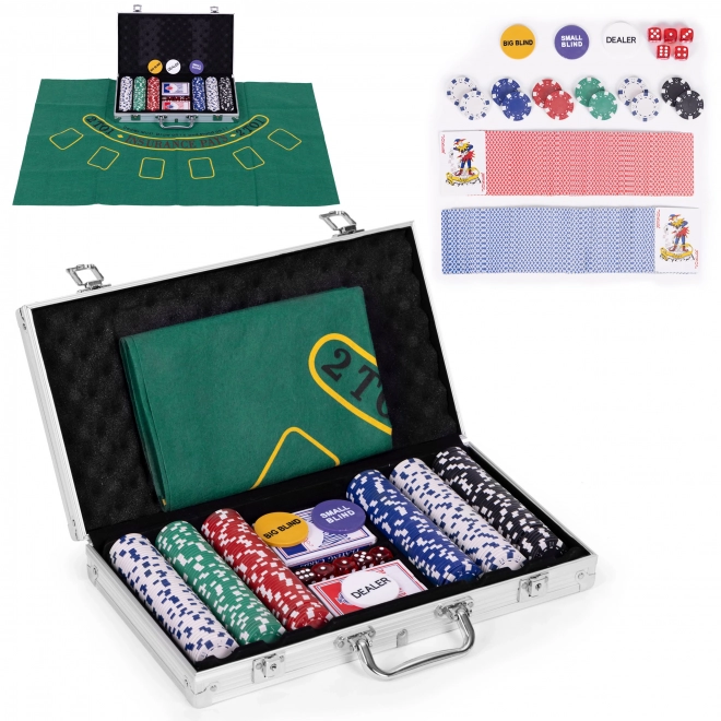Set za Blackjack Poker 300 žetona 2 špila karata Igraća podloga Zaključavajuća torbica za nošenje