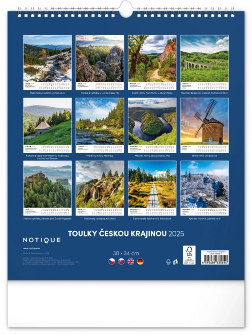 NOTIQUE Zidni kalendar Šetnje kroz češki krajolik 2025, 30 x 34 cm