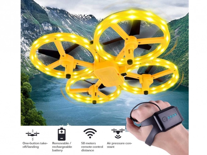 Dron upravljan gestama rukama + daljinsko upravljanje Kvadrakopter RC0573 – Žuta
