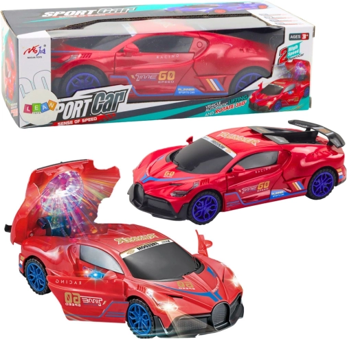 Sportski automobil s LED kuglom, 360° rotacijom i zvukovima – crveni