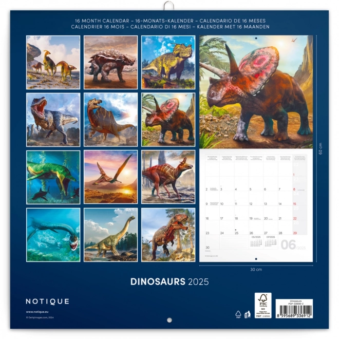 NOTIQUE Kalendar za bilješke Dinosauri 2025, 30 x 30 cm