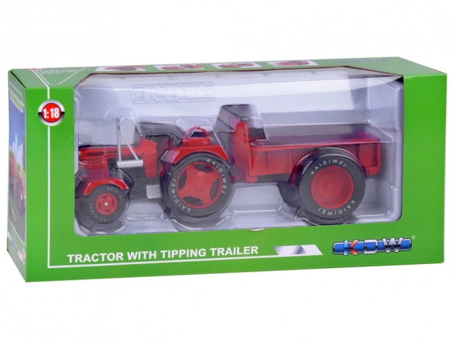 Crveni metalni traktor s gumenim kotačima 1:18