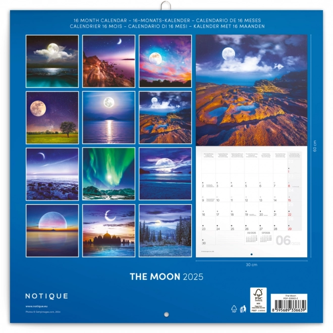 NOTIQUE Bilježnica Kalendar Mjesec 2025, 30 x 30 cm