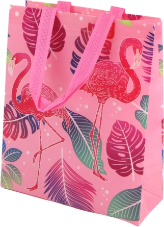 Poklon-vrećica s motivom flamingosa ružičasta 30,5 × 24,5 × 10 cm