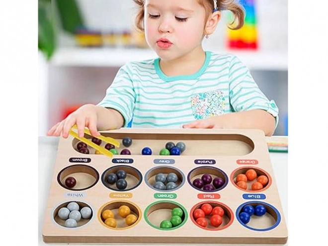 Drvena edukativna mozaik Montessori - šarene kuglice i sortirka