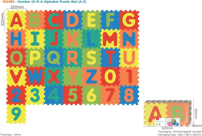 Pjenaste puzzle podloga s slovima i brojevima, 36 dijelova od EVA pjene