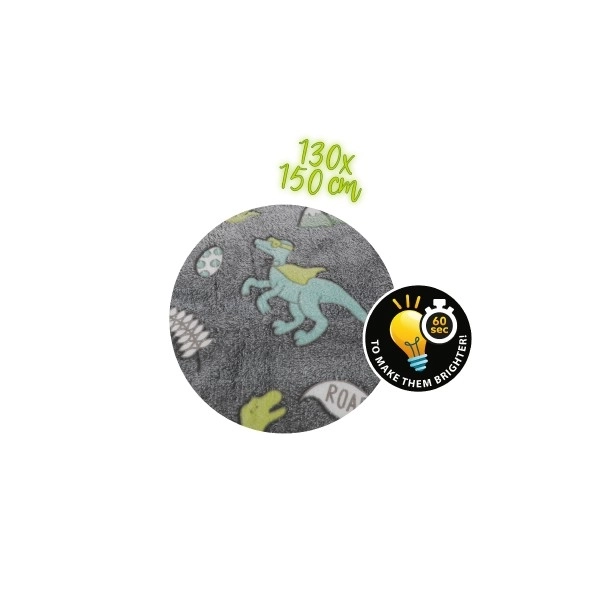 Deka Dinosaurus svijetli u tami pliš 130x150cm siva