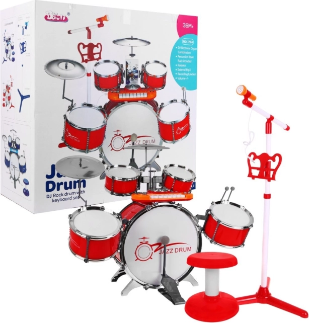 Dječji glazbeni set s bubnjevima, klavijaturom i mikrofonom 3+ – Crvena